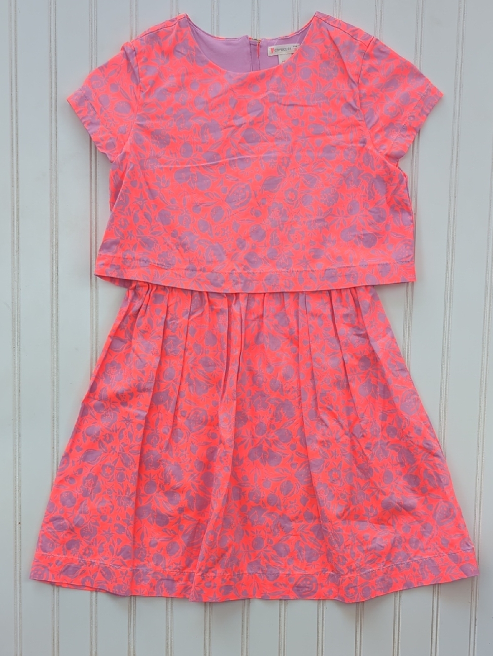 Crewcuts Neon Pink Floral & Fruit Print Dress